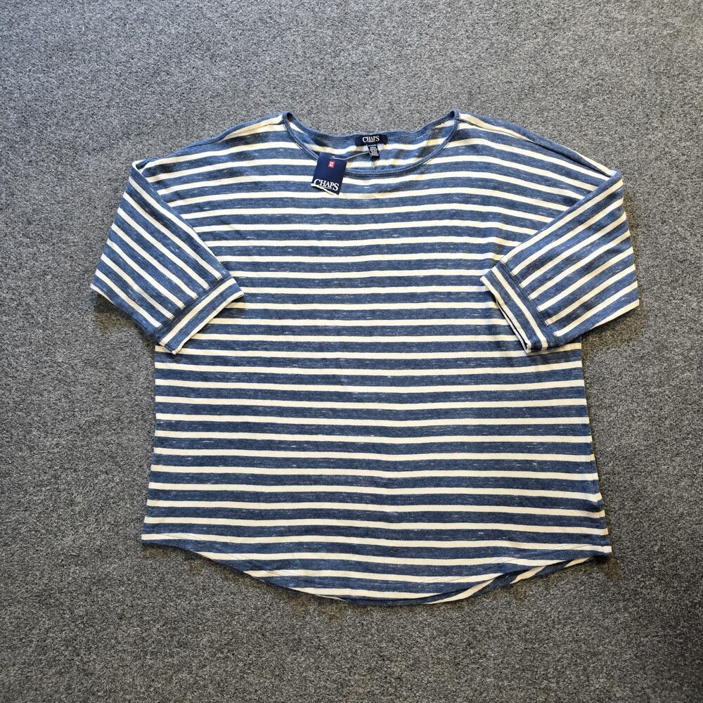 Chaps Top Womens 2X Blue White Striped Knit Round Neck Nautical Preppy Casual